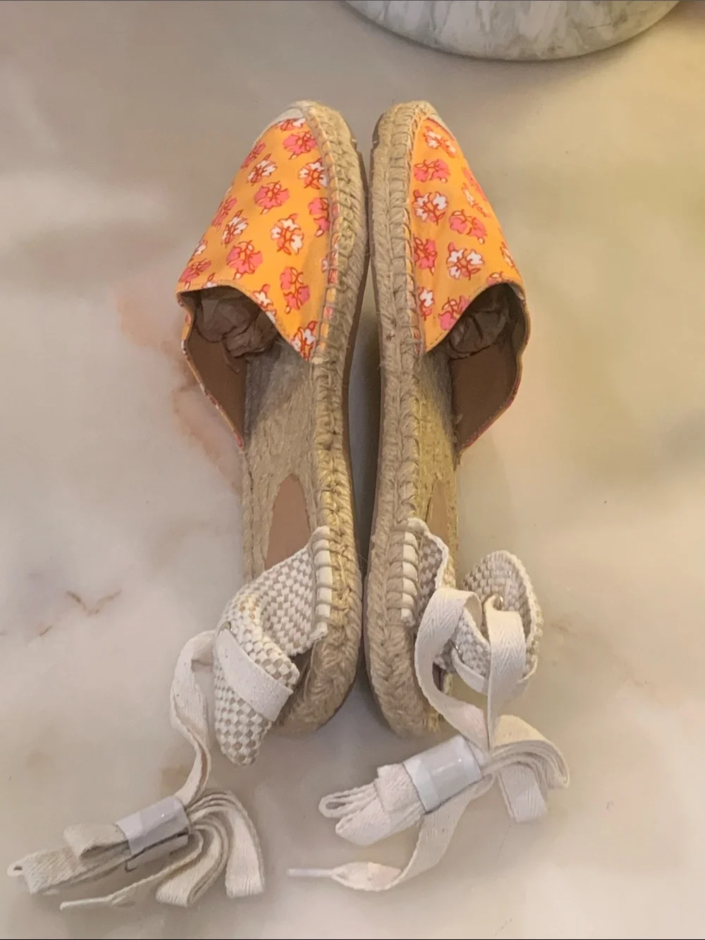 🆕J. CREW Printed Lace-Up d’Orsay Espadrille Sandals in Orange Block Size 10